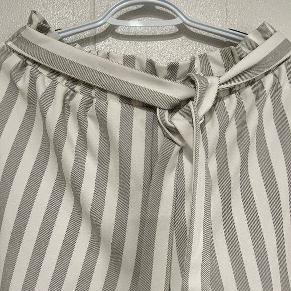 EST.1946 striped belted with elastic  paper-bag waist wide capri culottes pants - Picture 7 of 10